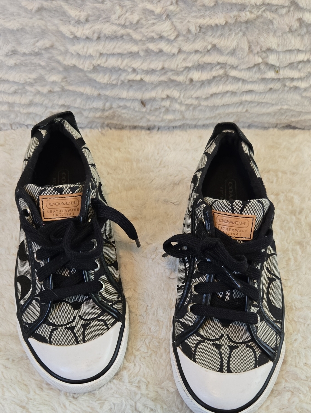 COACH Signature Canvas Lace-Up Sneakers in Black and Cream